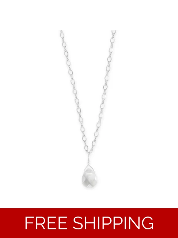16" + 2" Faceted Clear Glass Drop Necklace